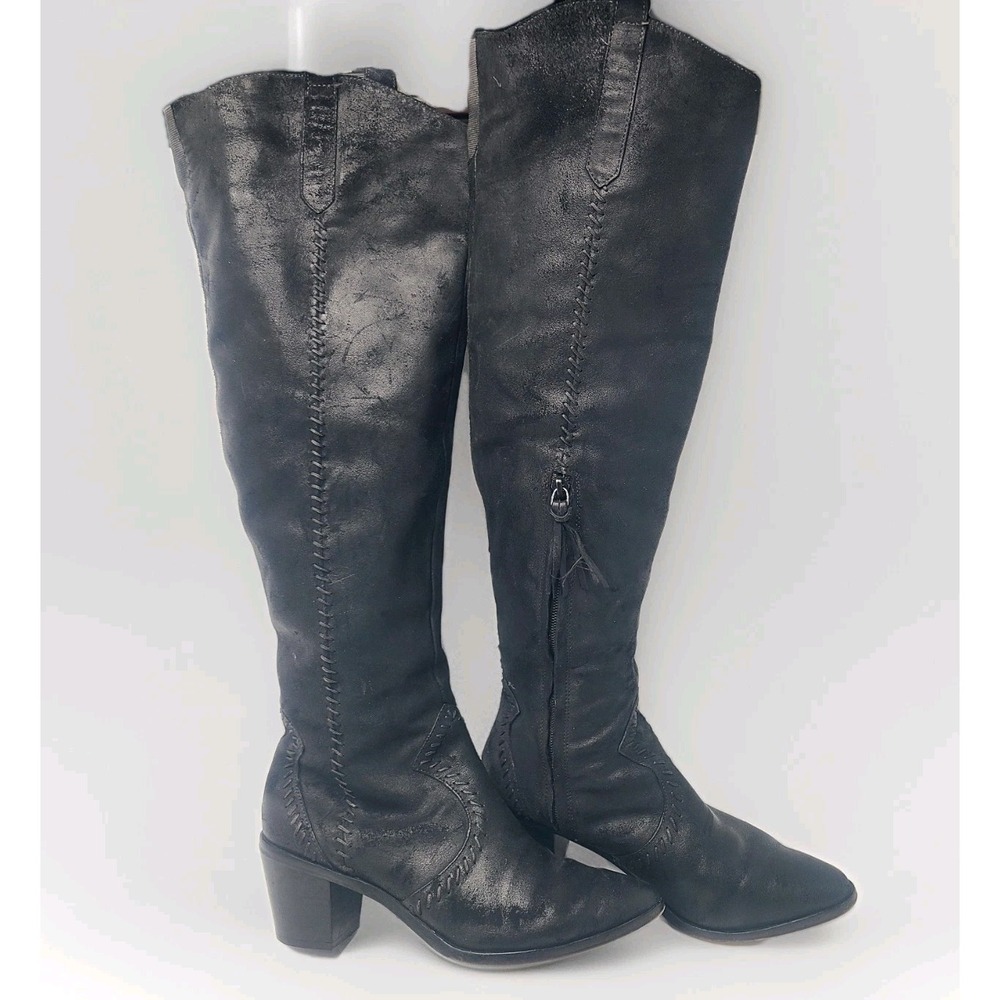 Rebecca Minkoff Over The Knee Boots Whipstitch 9M Black Leather Textured